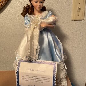 Porcelain Doll in Blue and White Dress
